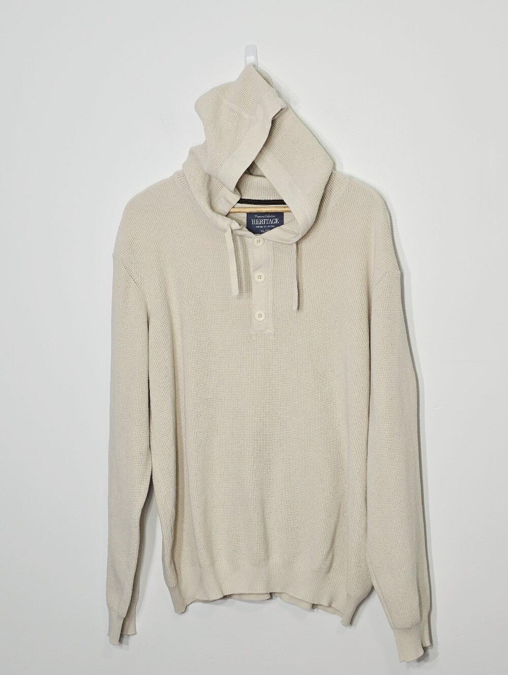 Report Collection Heritage Ivory Hooded Knit Preppy Cotton Sweater Size XLarge
